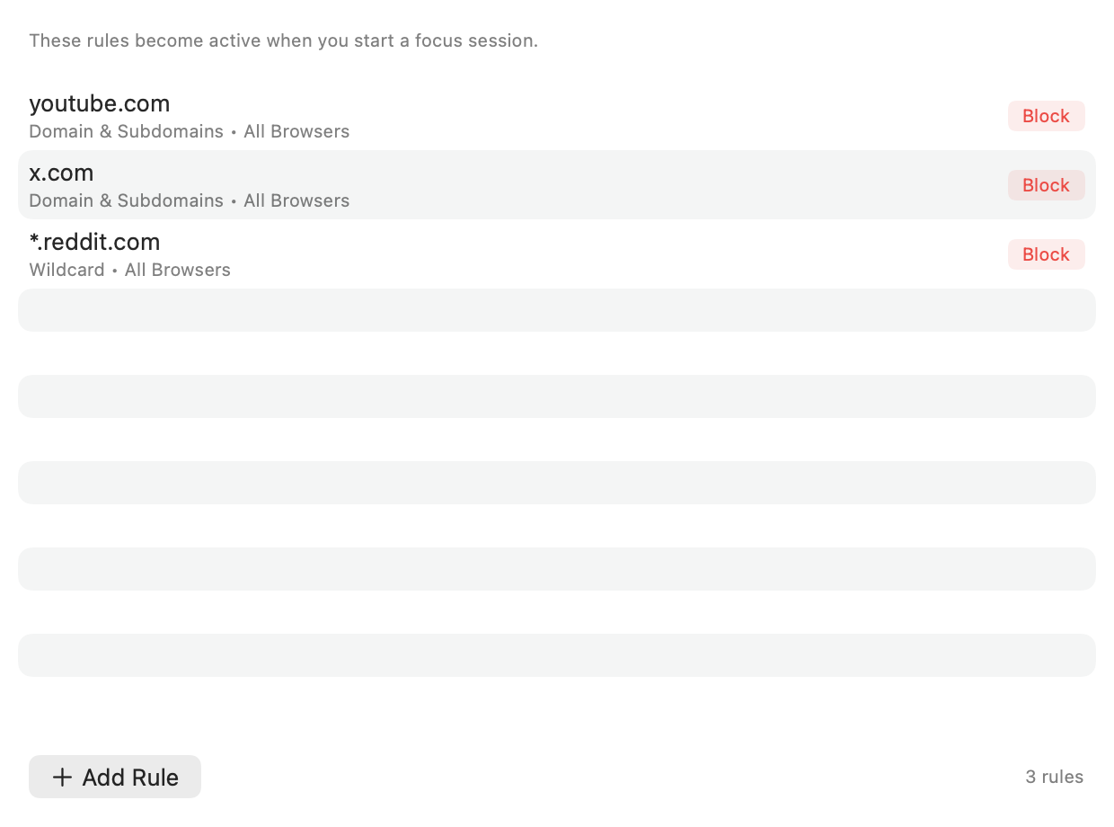 Ward macOS blocked-site rules for YouTube, X, and Reddit